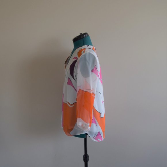 DVF 100% Silk Patterned Peasant Blouse - Picture 11 of 15